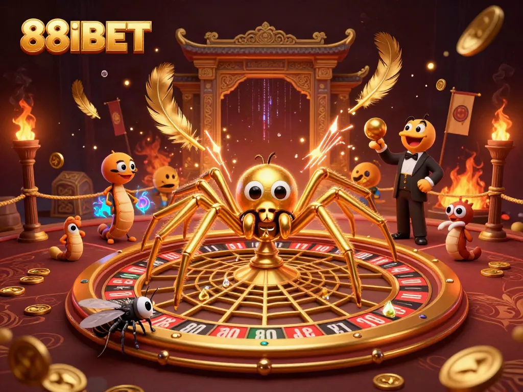 Engage with 88IBET in this vibrant, dynamic 3D casino scene featuring a roulette wheel and energetic characters.